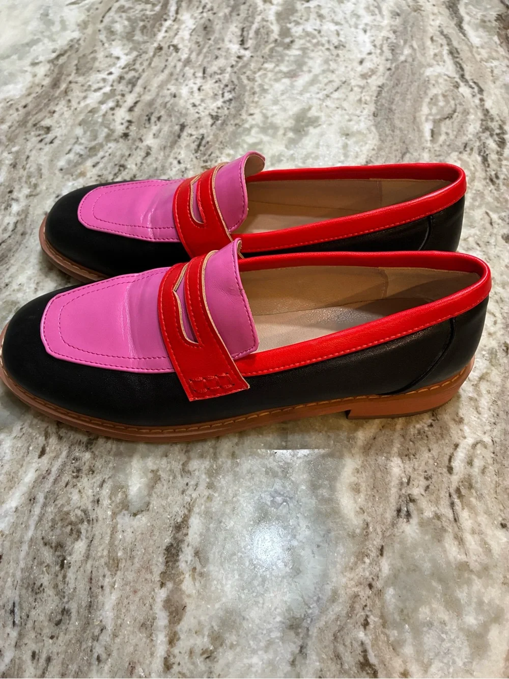 Women's Pink Red and Black Colorblock Loafers - Unbranded Size 9